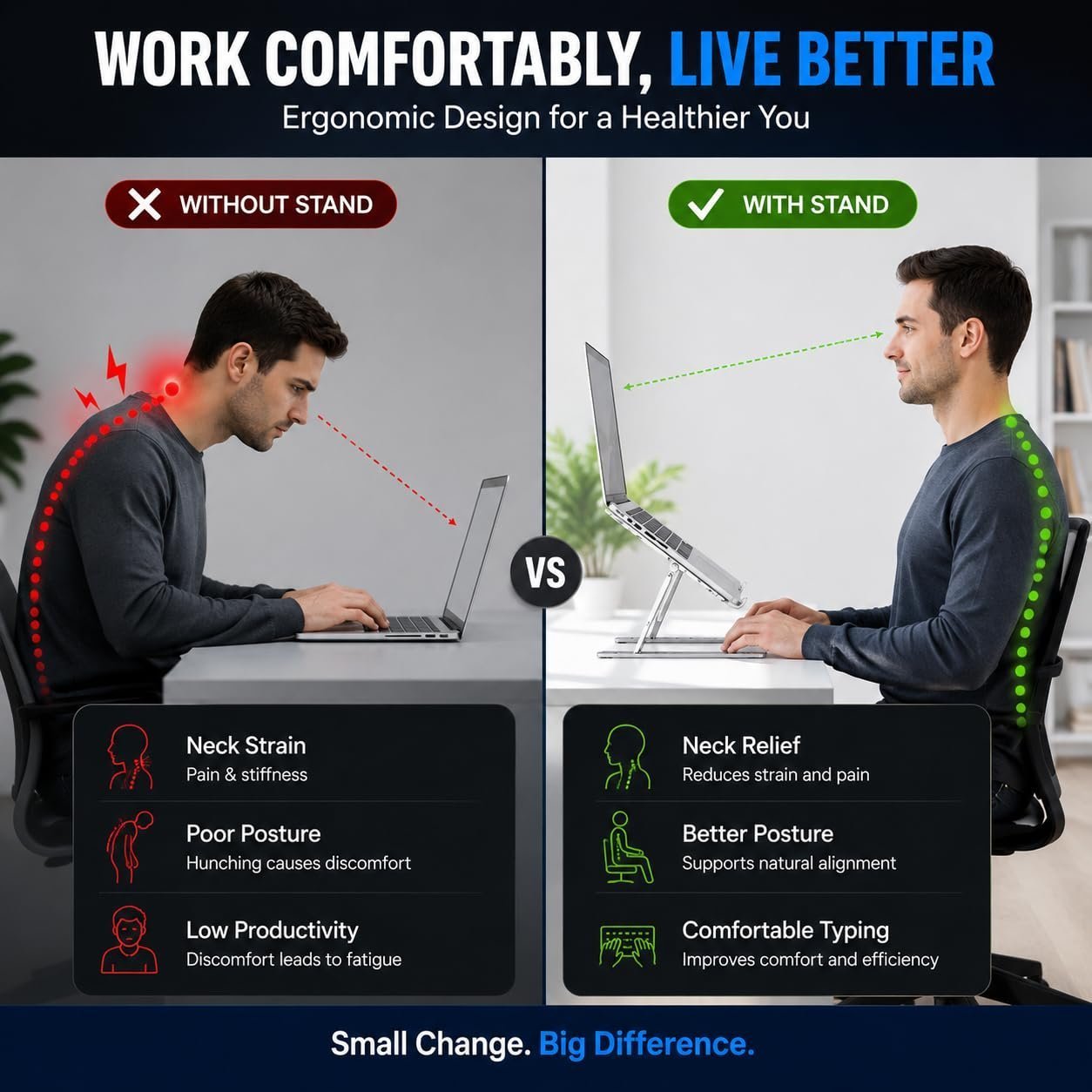 Aluminum Foldable Laptop Stand for Desk, Adjustable Ergonomic Notebook Stand, Portable Ventilated Laptop Riser Compatible with MacBook, HP, Dell, Lenovo, ASUS & Laptops Up to 17.3 Inch
