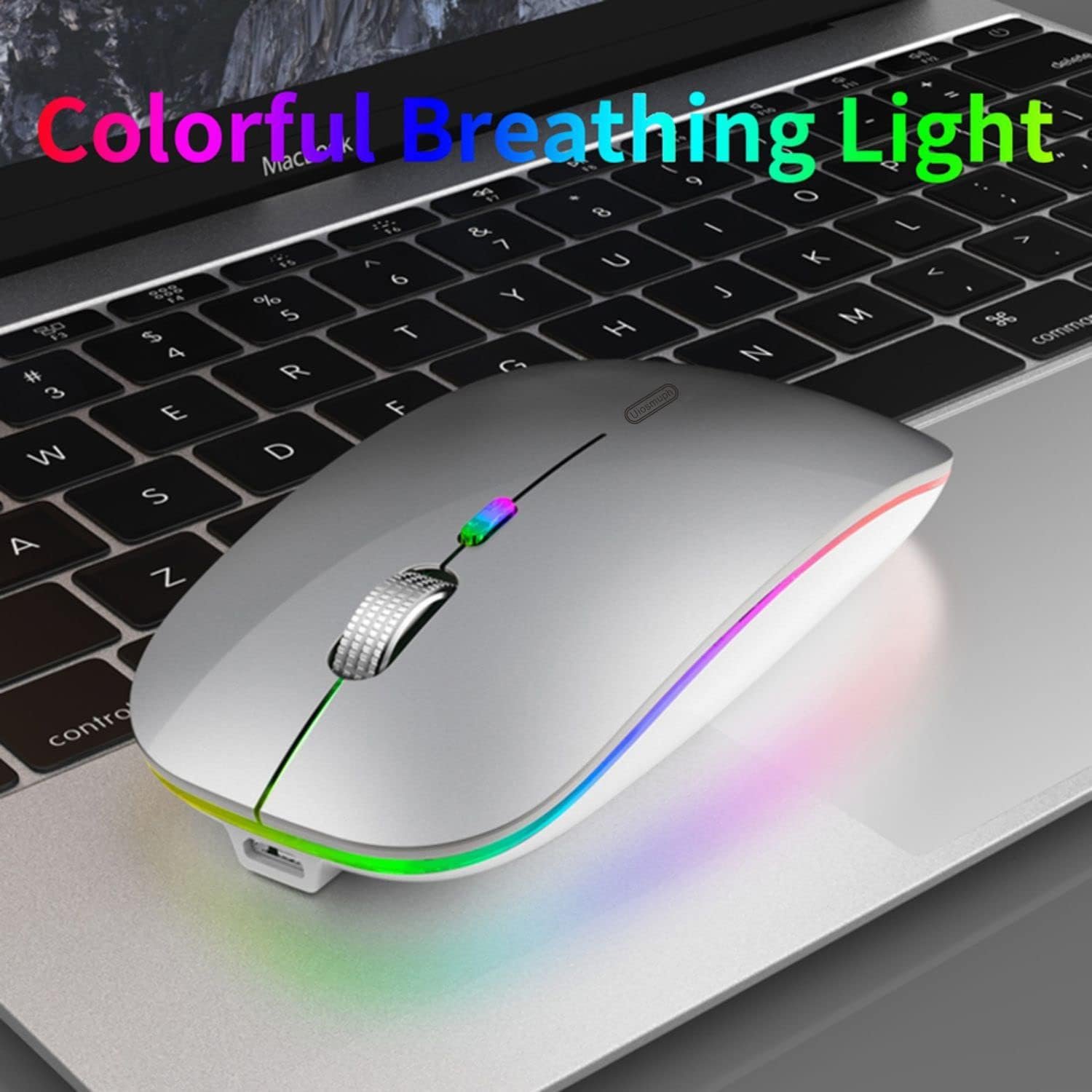 Slim Wireless Mouse with Rechargeable Battery | Dual Mode BT + 2.4GHz Mouse | Silent Click | 800/1200/1600 DPI Adjustable | Multicolor LED | Lightweight Ergonomic Mouse for Laptop & PC