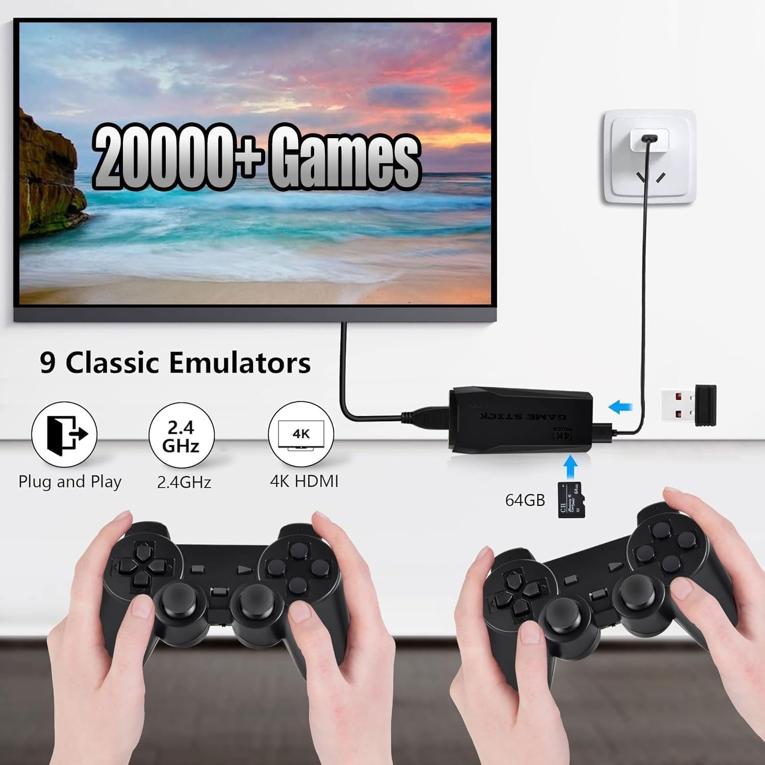 4k TV Video Game Gaming System, Plug & Play Video TV Games HD with Wireless 2 Controllers for Men/Women/Girls/Boys, (2026