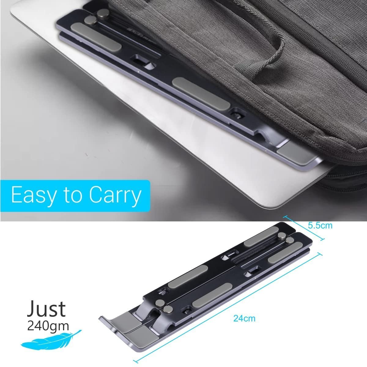 My Buddy K Portable Laptop Stand with Adjustable Height, Foldable, OverHeating Protection for Laptops & MacBooks (Grey)