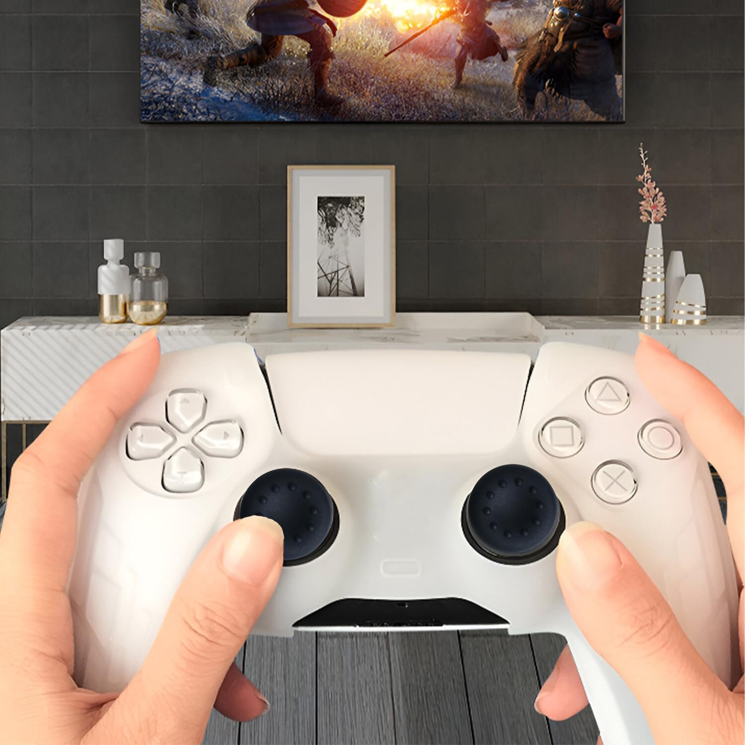 HICLE Black Soft Silicone Joystick Cap for PS5, PS4, PS3 & Xbox Controllers – Anti-Slip Thumb Grip Cover -Black