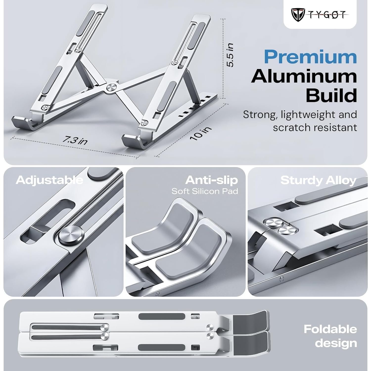 Aluminum Alloy Adjustable Laptop Stand for 10-17 Inch Laptops