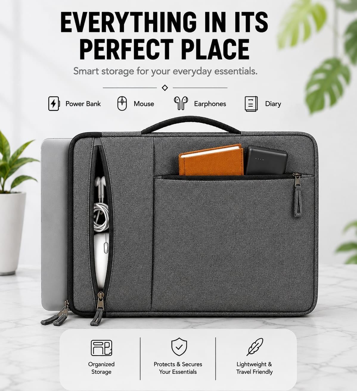 17 Inch Laptop Sleeve with Carry Handle & 2 Front Pockets | Slim Lightweight Laptop Case with Water-Resistant Cover | Compatible with MacBook, Dell, HP, Lenovo, Asus, Samsung, Mi & More