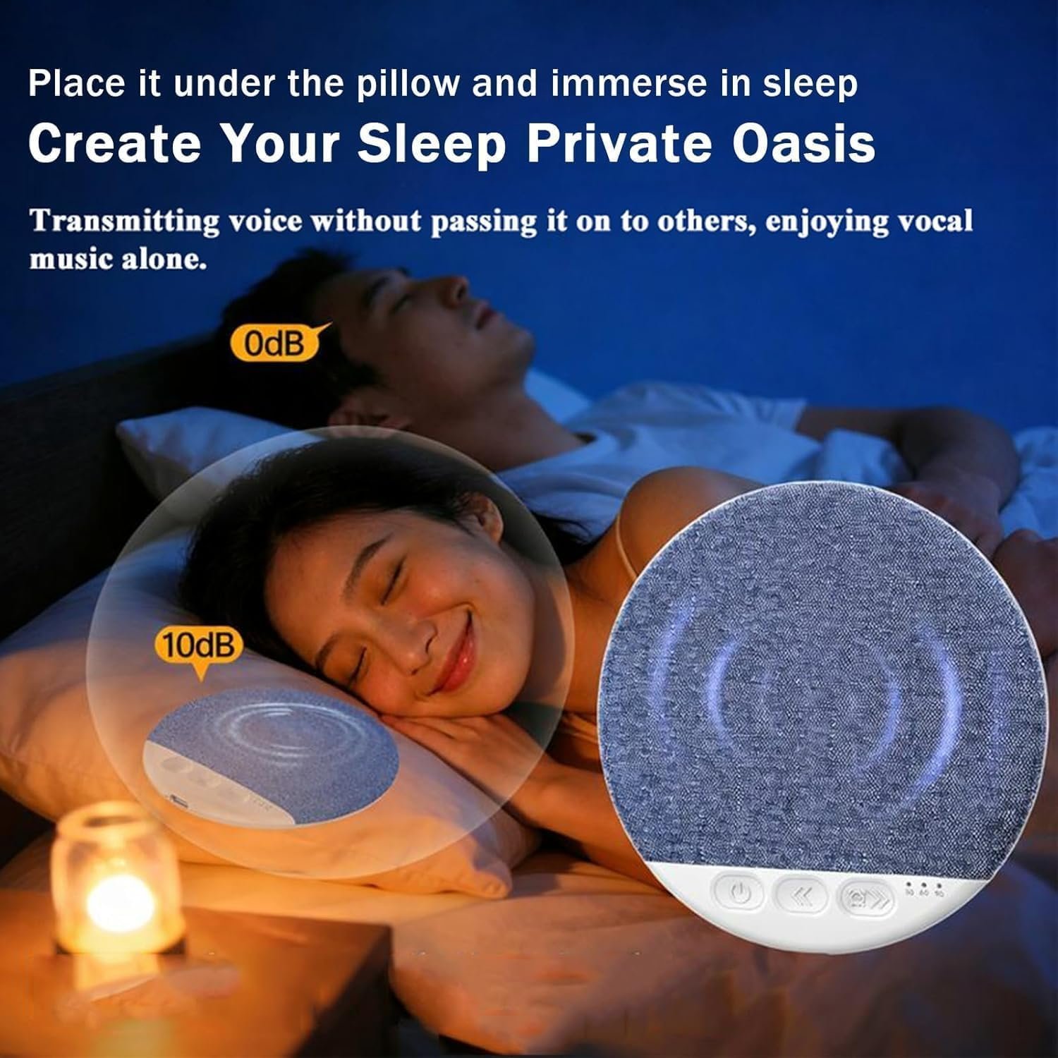 Pillow Speaker for Sleeping, Ultra-Thin Bluetooth Sleep Speaker Under Pillow for Side Sleepers, 7-Day Battery Life, Private Bedtime Audio with Auto-Off Timer, Blue