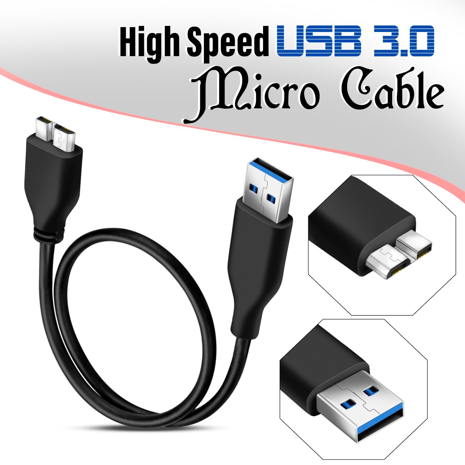 Micro USB 3.0 Cable A to Micro B for External Hard Drives