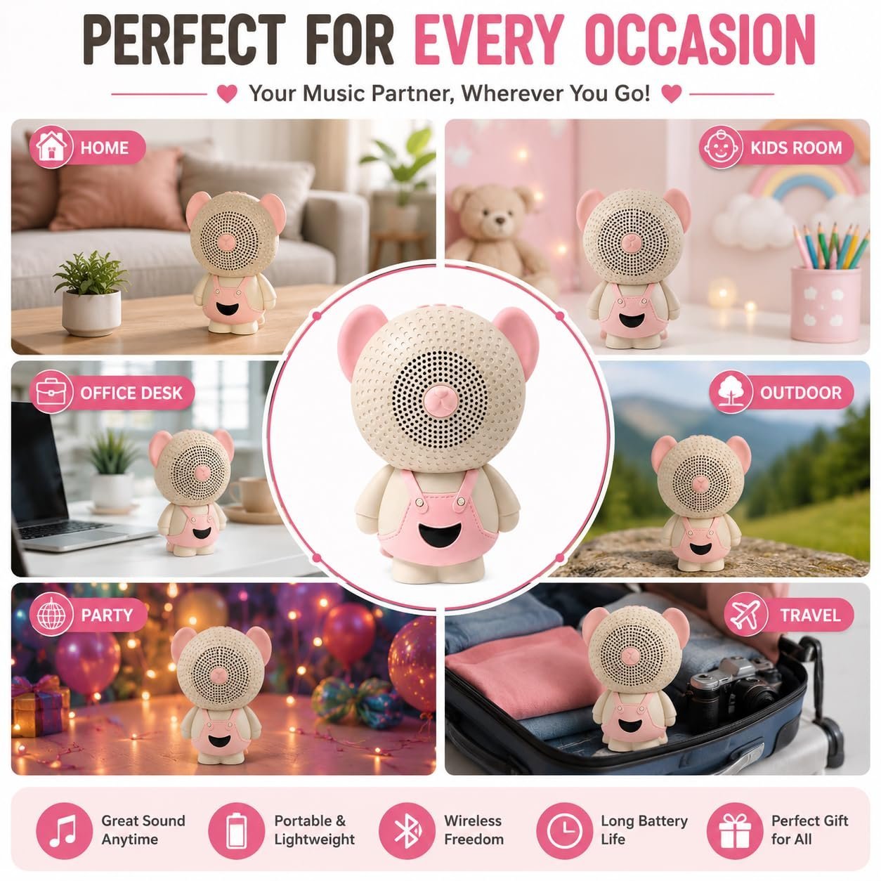 AAYAT SMYKKER Hunny Bunny Wireless Bluetooth Portable Speaker | Cartoon Mini Speaker with 1200mAh Battery, TWS Function, TF Card Support, Type-C Charging, Up to 6 Hours Playtime, freestandin