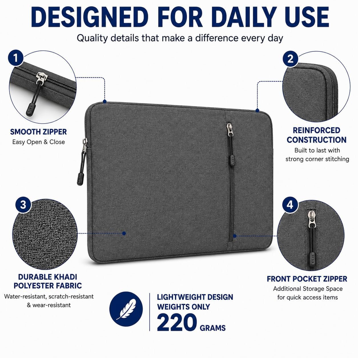 Laptop Sleeve 14 Inch Waterproof with Charger Pouch Protective Case