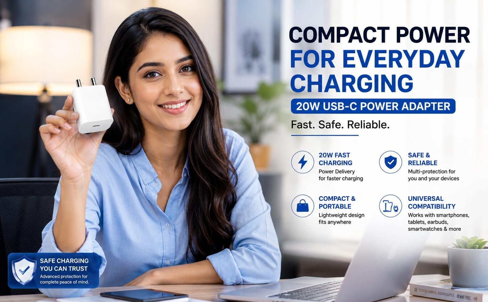 USB-C Power Adapter Compatible with Apple iPhone 15, 16, 17 Series (Pro Max/Pro/Plus) & iPad Pro/Air | 20W Fast Type C Wall Charger with Intelligent PD Charging, Compact, White