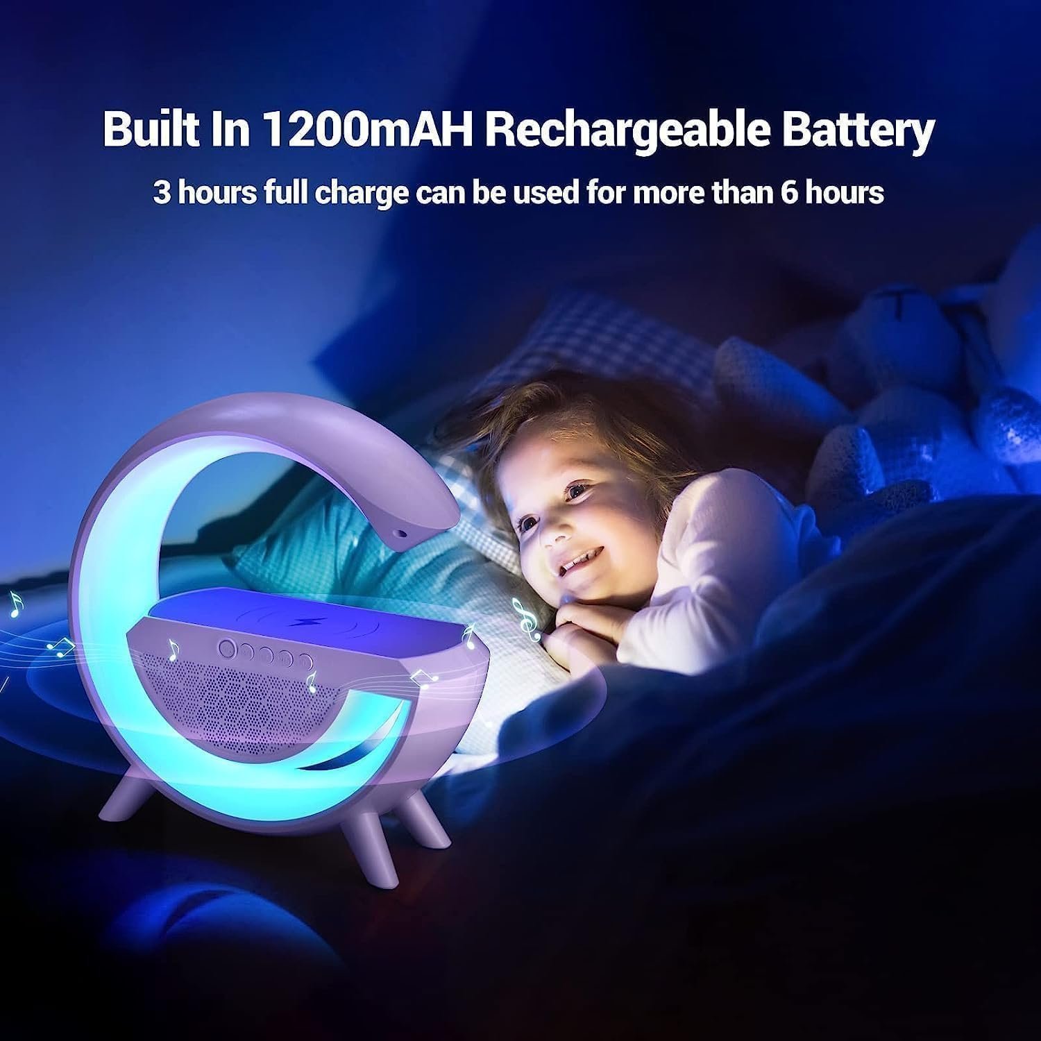 SHRIVYAA G Shape Bluetooth Speaker Lamp, 15W Wireless Charger, RGB Night Light | FM Radio, Bluetooth Speaker, USB/TF/AUX Music Player for Bedroom, Desk & Office