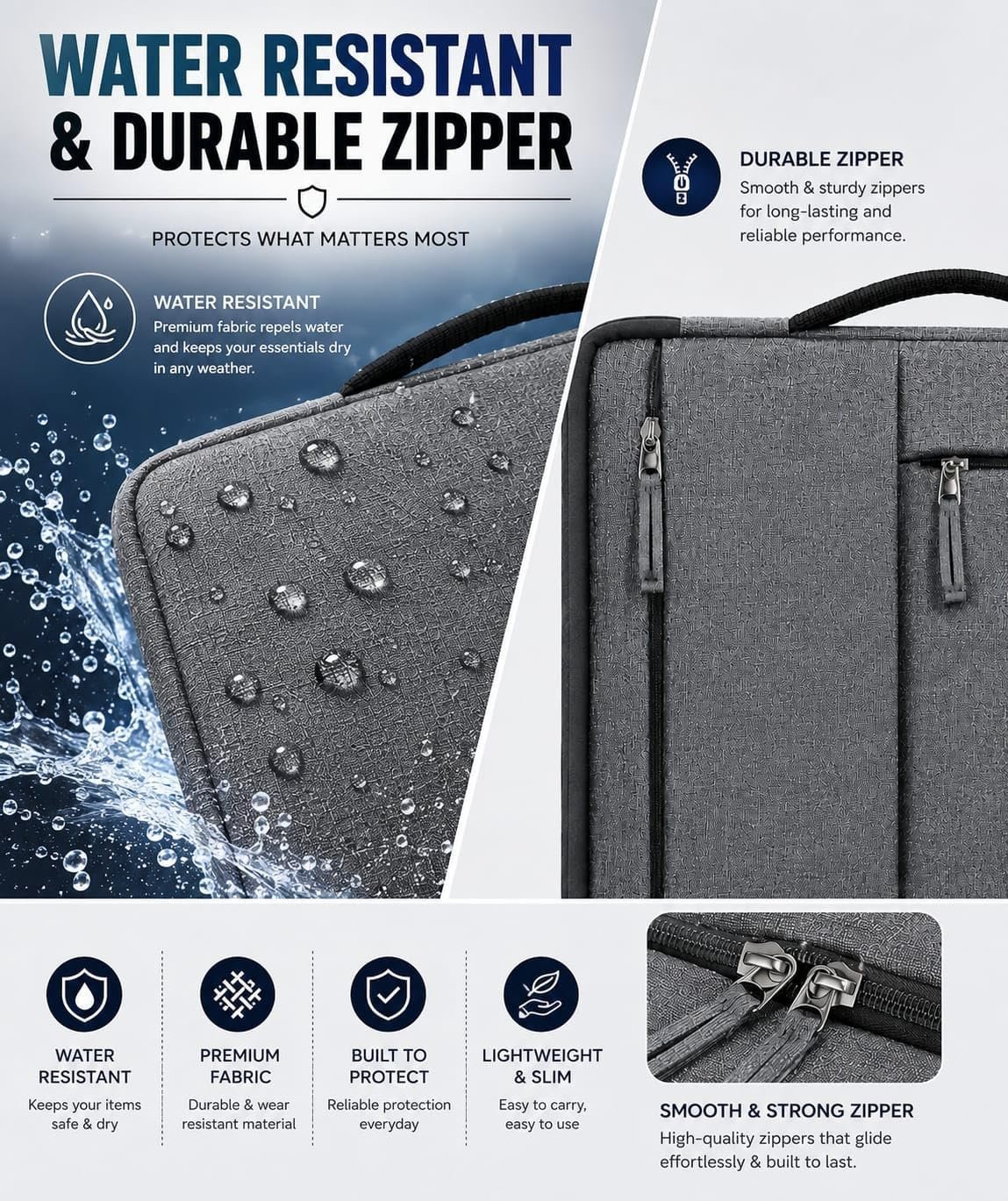 17 Inch Laptop Sleeve with Carry Handle & 2 Front Pockets | Slim Lightweight Laptop Case with Water-Resistant Cover | Compatible with MacBook, Dell, HP, Lenovo, Asus, Samsung, Mi & More