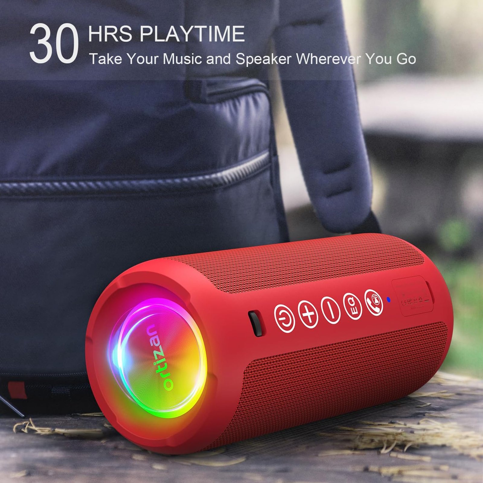 Portable Bluetooth Speaker: IPX7 Waterproof, 24W Loud Sound, Deep Bass, Bluetooth 5.3, LED Lights, Wireless Stereo Pairing, 30H Playtime, for Home/Outdoor/Party/Beach, Birthday Gift (Red)