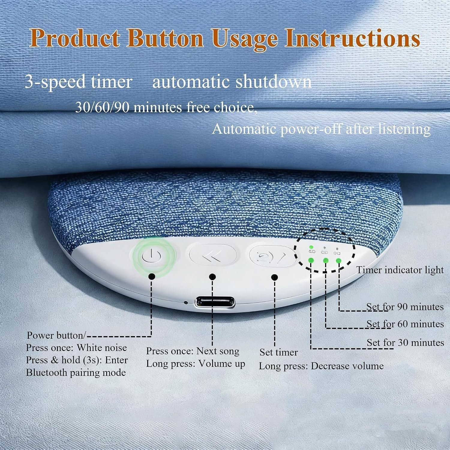 Pillow Speaker for Sleeping, Ultra-Thin Bluetooth Sleep Speaker Under Pillow for Side Sleepers, 7-Day Battery Life, Private Bedtime Audio with Auto-Off Timer, Blue