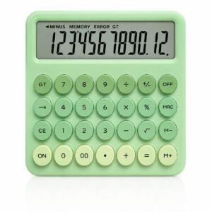 Big Display Calculator, 12-Digit Large Screen, Basic Arithmetic, Percentage, GT & Memory Functions, Auto Power Off, Compact Desktop Calculator for Office, School & Home, Green