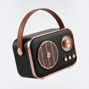 KBK-158 Retro Portable Bluetooth Speaker with Vintage Leather Handle with Multi Media ControlClassic Retro Wireless Speaker, Portable Desktop Audio Black/Copper Black/Rose Gold