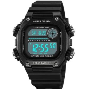 Digital Dial Finer-Quality Material Square Shape Waterproof,Alarm,Night-Light Watch for Men & Women- WF124-X (Black)