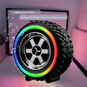 Tyre Design Bluetooth Speaker 10W, Portable Wireless Speaker with Big Bass Boost, RGB Ambient Lights, 8 Hours Playtime, FM Radio, MicroSD & USB Support, Outdoor & Parties