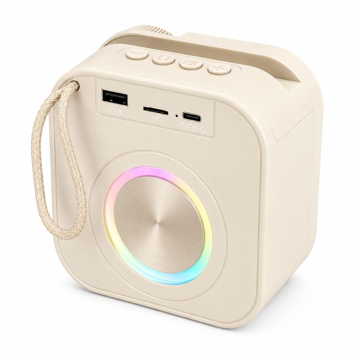 Portable Wireless Bluetooth Speaker, Compact Stereo Speaker with Rotary Volume Control, USB & TF Card Support, Type-C Charging, Rich HD Bass Sound for Home, Office, Outdoor & Travel (Cream)