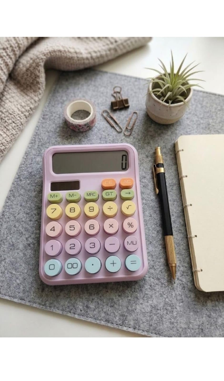 12 Digit Desktop Calculator with Large LCD Display, Big Easy-Press Buttons, Electronic Calculator for Office, School, Home & Business (Pink)