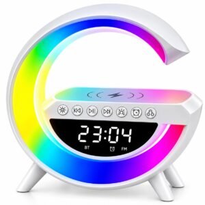 BT-3401 LED Wireless Charging Speaker with FM Radio, Clock & Alarm