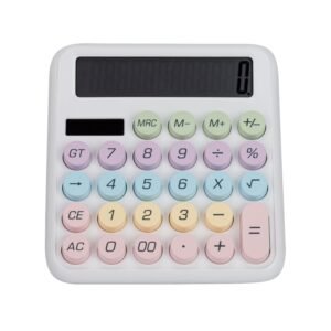 Desktop Calculator 12-Digit Display | Big Buttons Calculator | Solar & Battery Powered | 15° Tilt Display | Typewriter Style Candy Color Calculator| 1 Year Warranty (White)