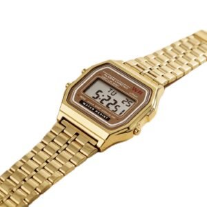 Unisex Retro Digital Watch with Golden Metal Strap