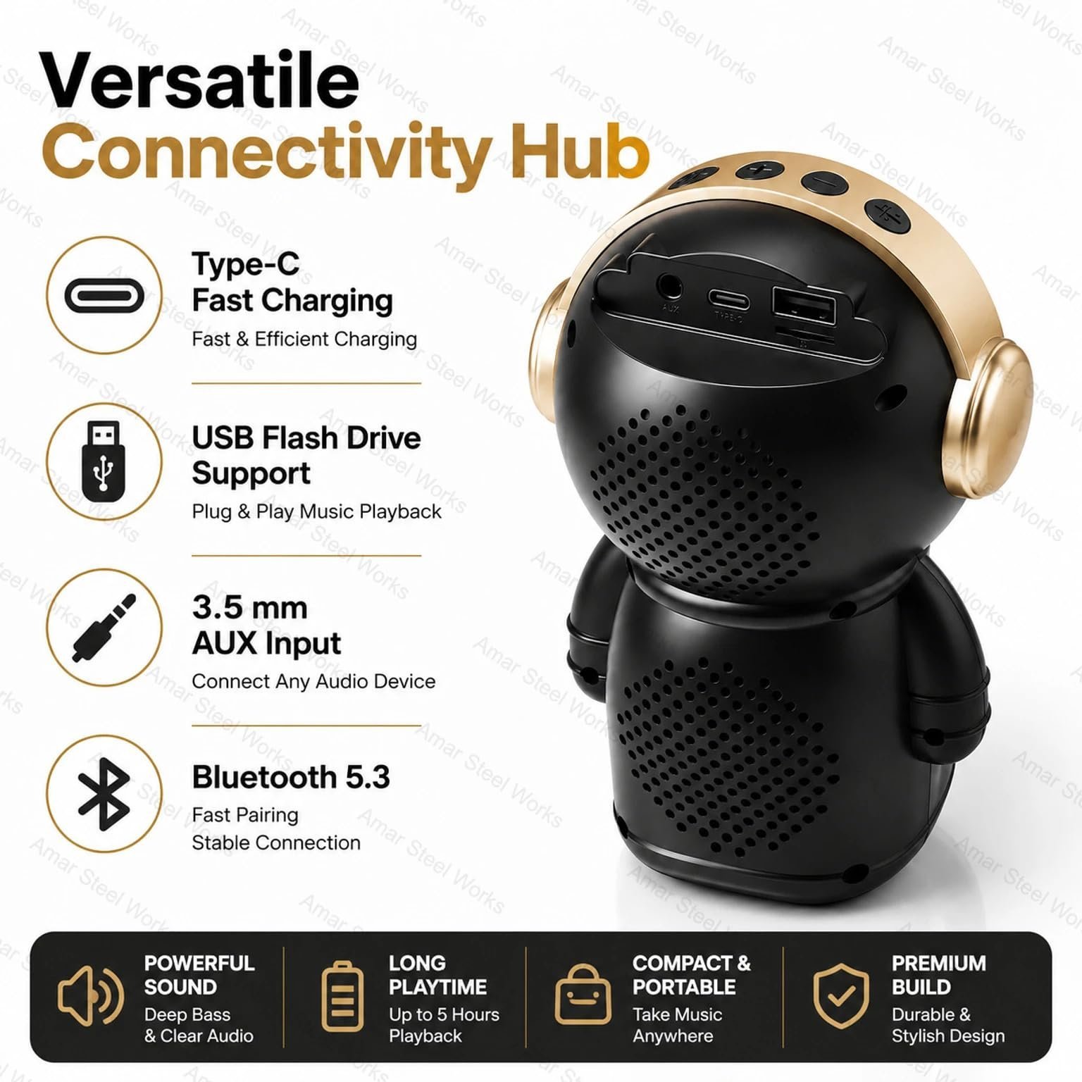 Astronaut Bluetooth Speaker with RGB Lights, Rechargeable Battery & Powerful Sound | Portable Wireless Music Speaker with Deep Bass | USB Charging | Speaker for Home, Party & Travel