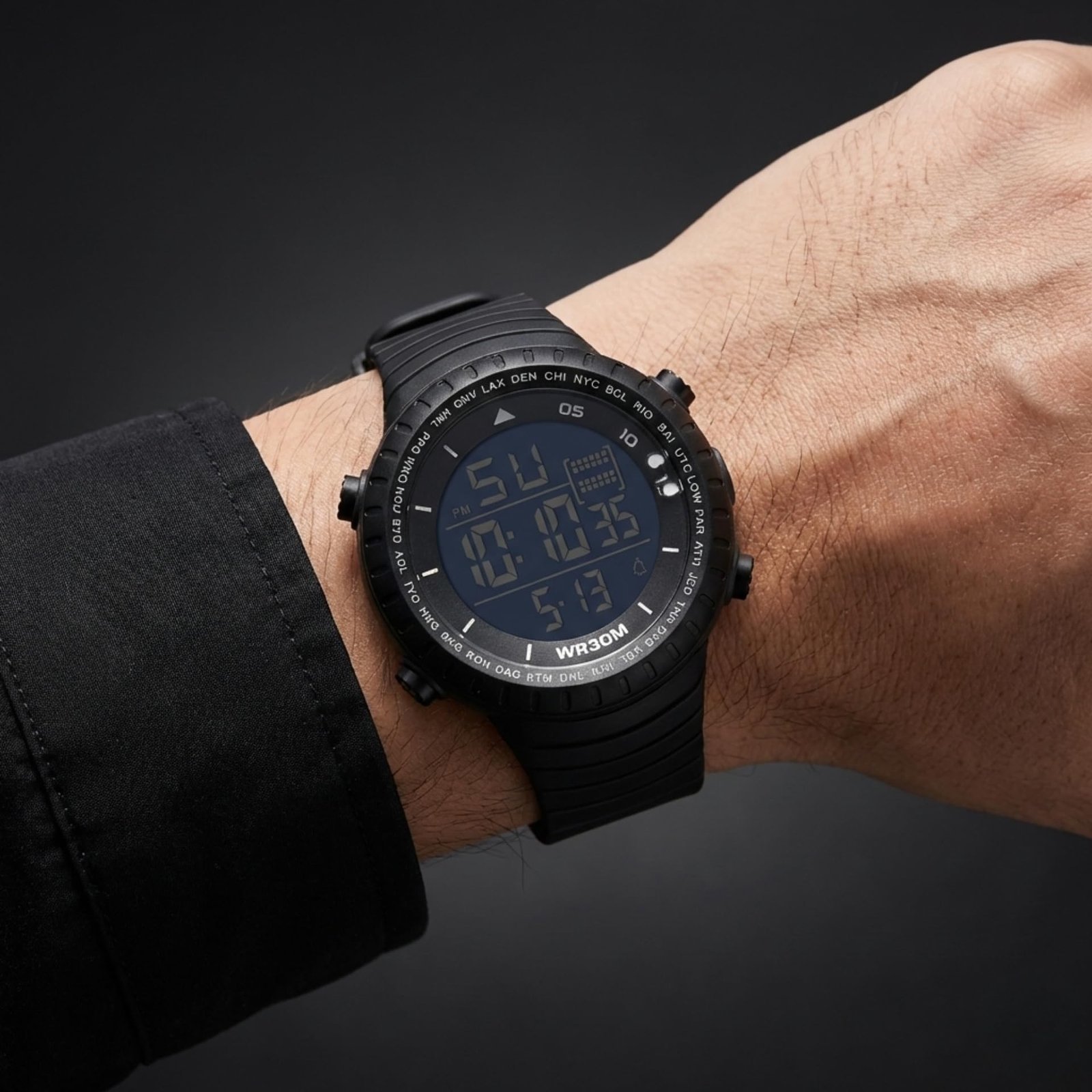 Defender Digital Display with Alarm, Stopwatch & Backlight Sports Watch for Men & Boys (Black)