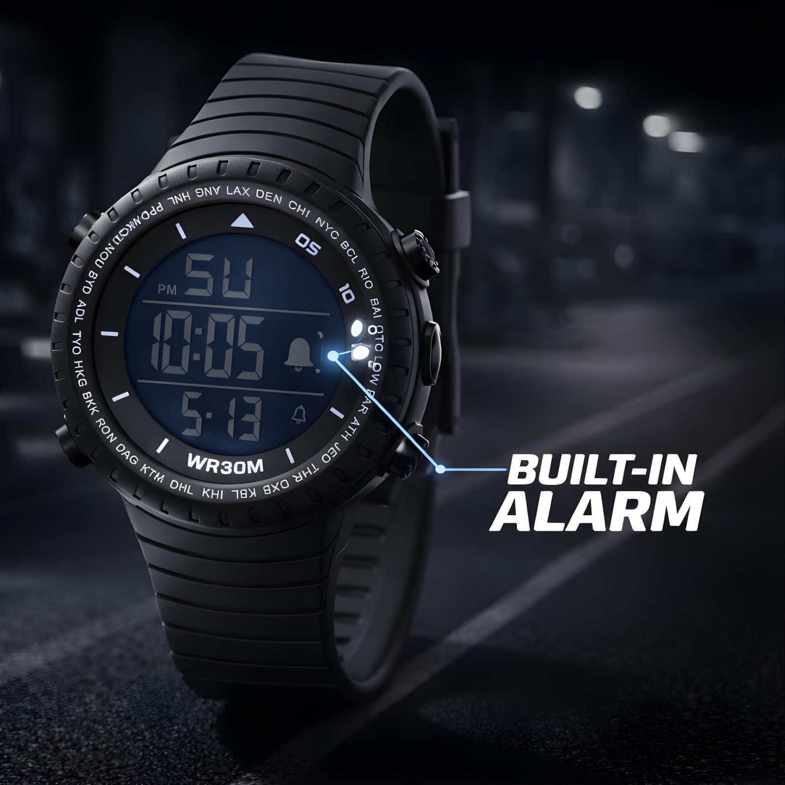 Defender Digital Display with Alarm, Stopwatch & Backlight Sports Watch for Men & Boys (Black)