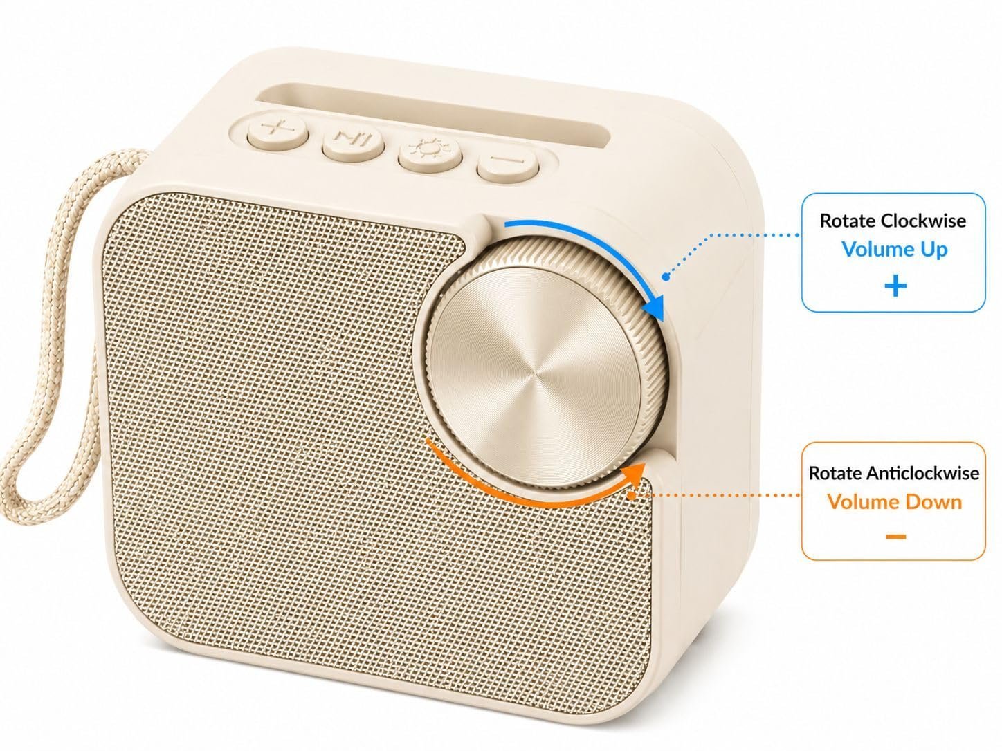 Portable Wireless Bluetooth Speaker, Compact Stereo Speaker with Rotary Volume Control, USB & TF Card Support, Type-C Charging, Rich HD Bass Sound for Home, Office, Outdoor & Travel (Cream)