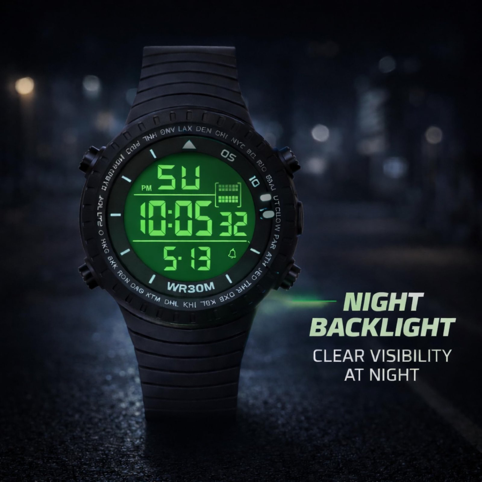 Defender Digital Display with Alarm, Stopwatch & Backlight Sports Watch for Men & Boys (Black)