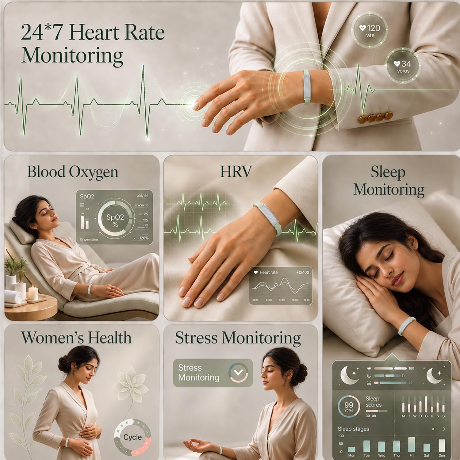 Smart Band for Women, Smart Bracelet Fitness Tracker, SpO2 & Sleep