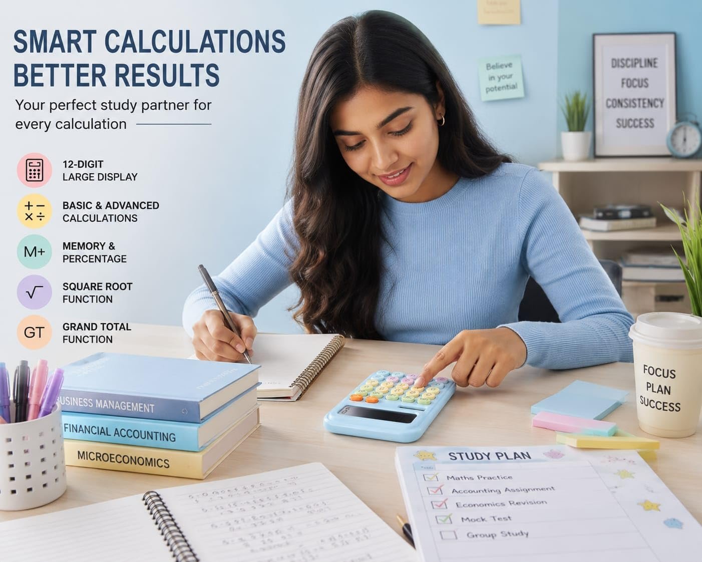 Colourful Candy Calculator 12-Digit, Sky Blue